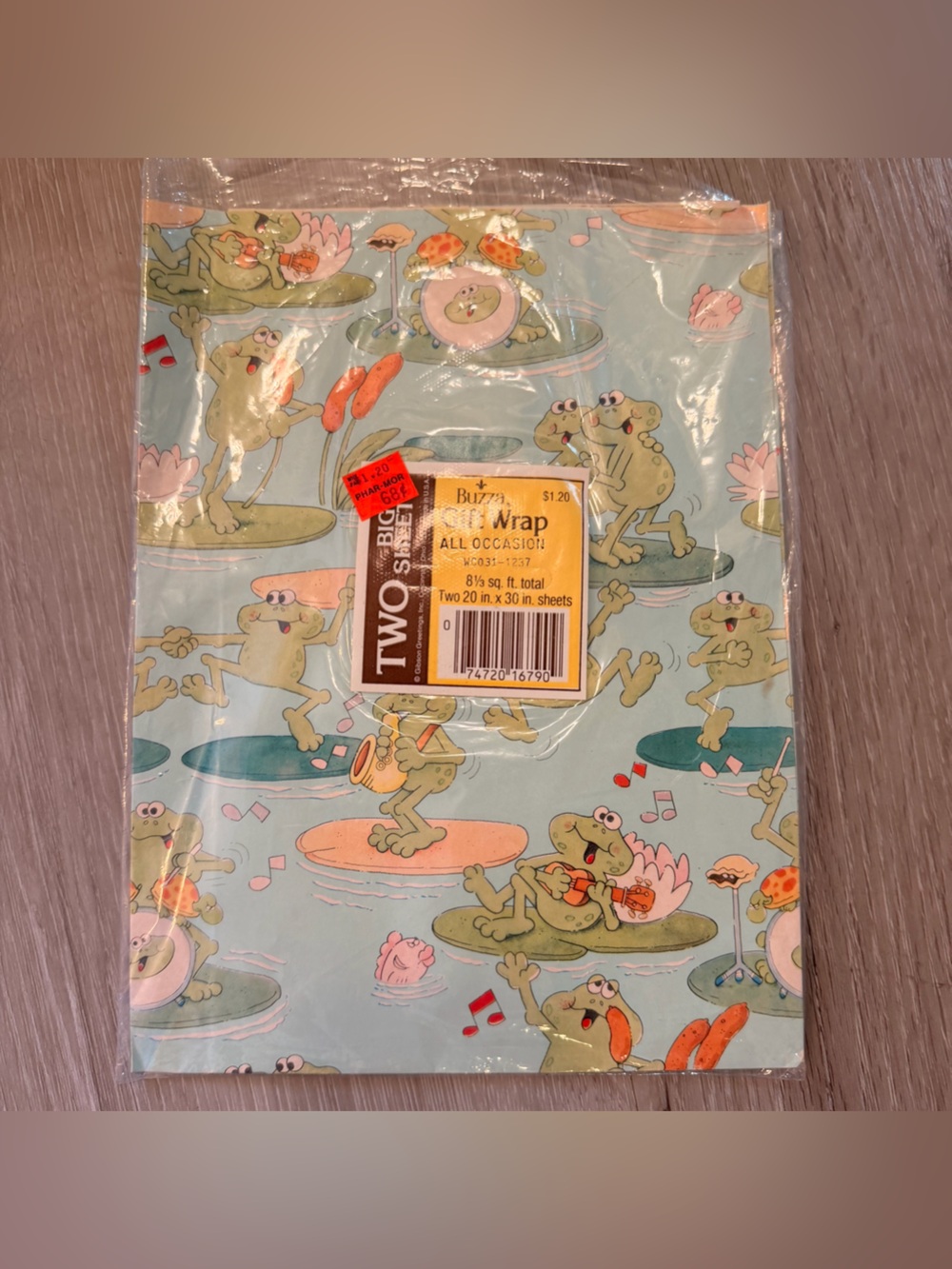 Vintage 80s/90s Buzza Gift Wrap - Frog Pond Party - 2 Sheets NEW
